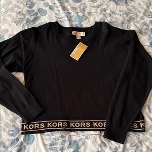 Michael Kors Black Sweater with Gold Logo Trim